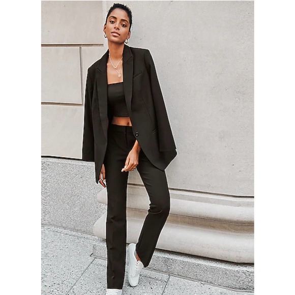 Express Black Super Soft Twill Boyfriend Oversize Peak Lapel Blazer Size M - Picture 3 of 8